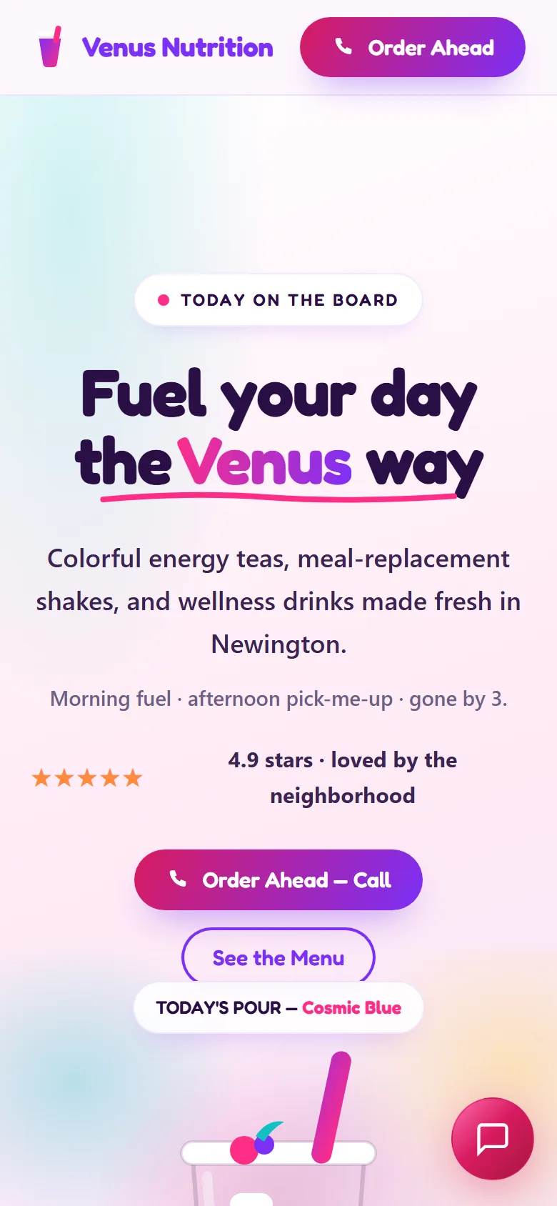 Venus tea shop site preview on a phone screen
